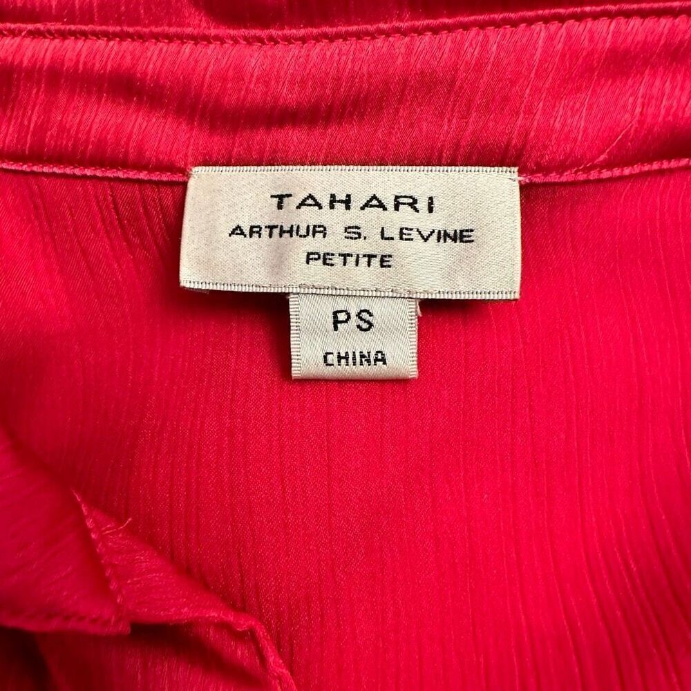 Tahari Arthur Levine 1/2 Button Ruffle Collar Crepe Sleeveless Blouse Red Small - Picture 3 of 4